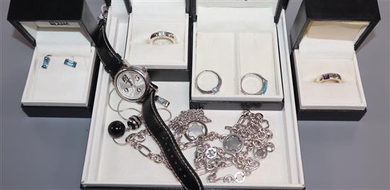 A collection of Mont Blanc 925 jewellery including rings, earrings, watch and necklaces and an Italian necklace.